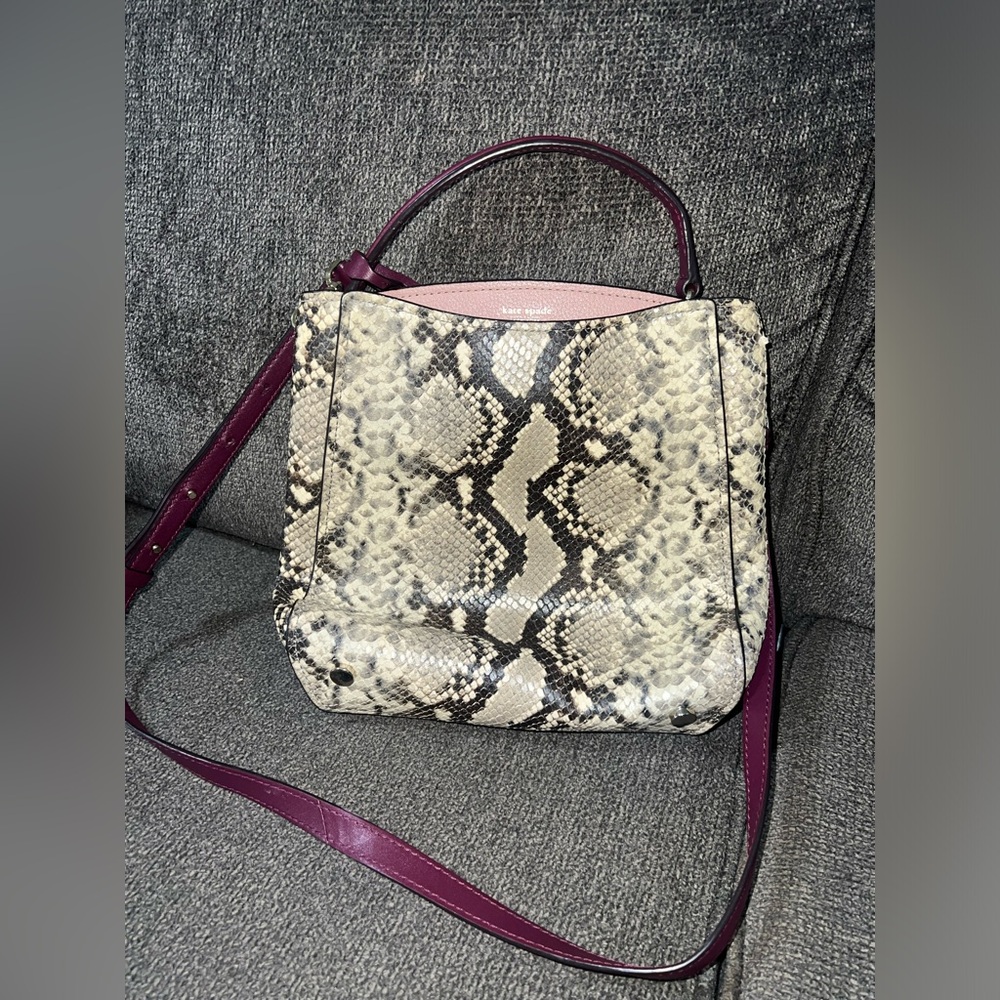 kate spade Snake-Print Satchel with Plum Trim